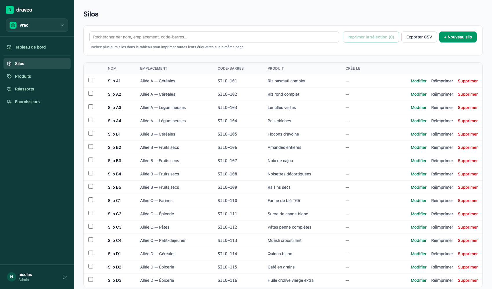 Gestion des silos vrac dans Draveo